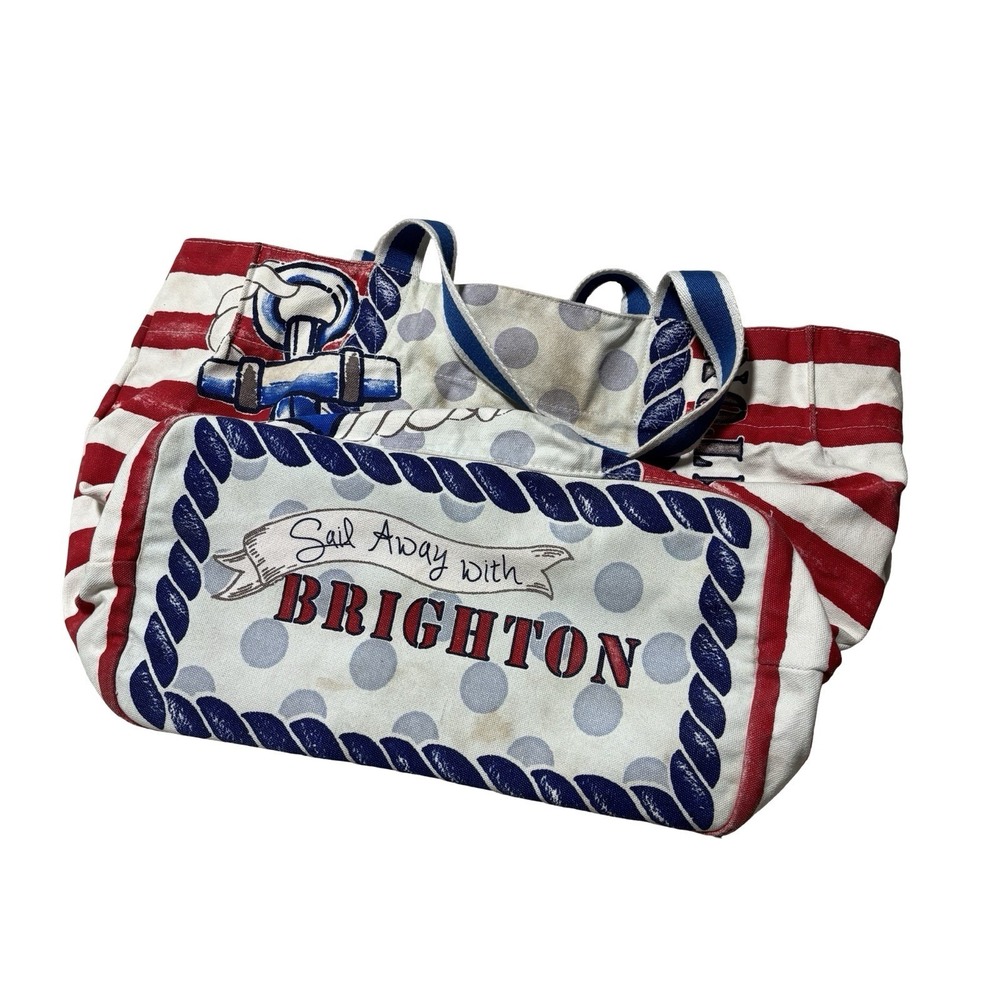 Brighton Nautical USA Patriotic Canvas Shopper Tote Beach Bag Approx 21x12x7.5 - Picture 3 of 8